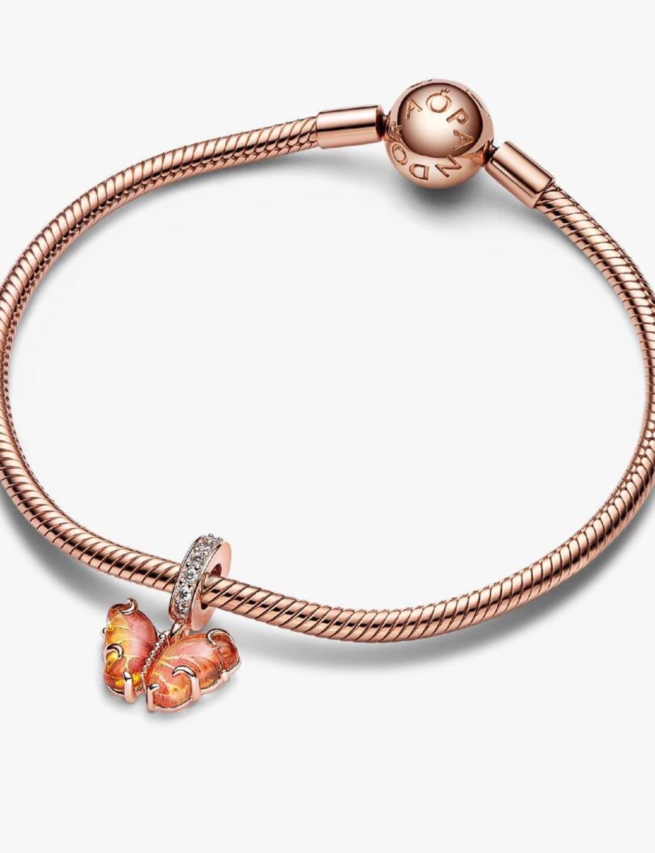 Pink & Yellow Murano Glass Butterfly Dangle Charm