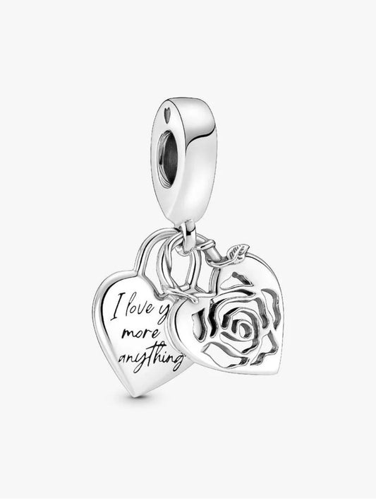 Rose Heart Padlock Dangle Charm