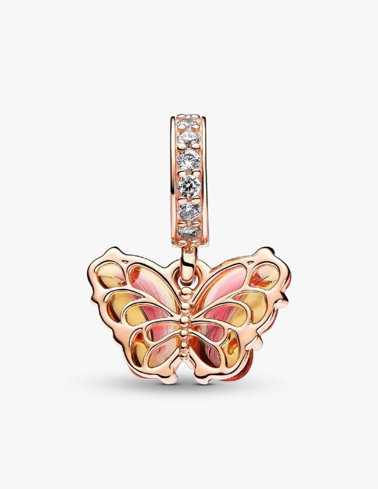 Pink & Yellow Murano Glass Butterfly Dangle Charm