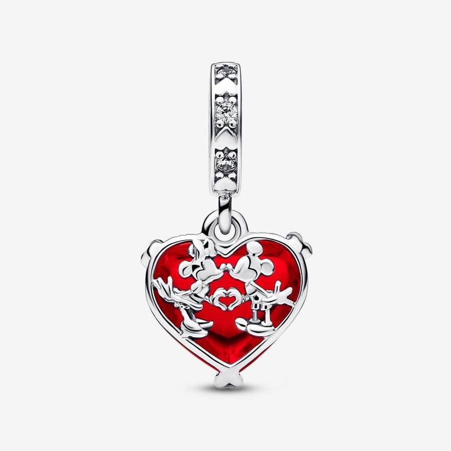 Disney x Pandora Mickey & Minnie Mouse Kiss Red Murano Glass Dangle Charm