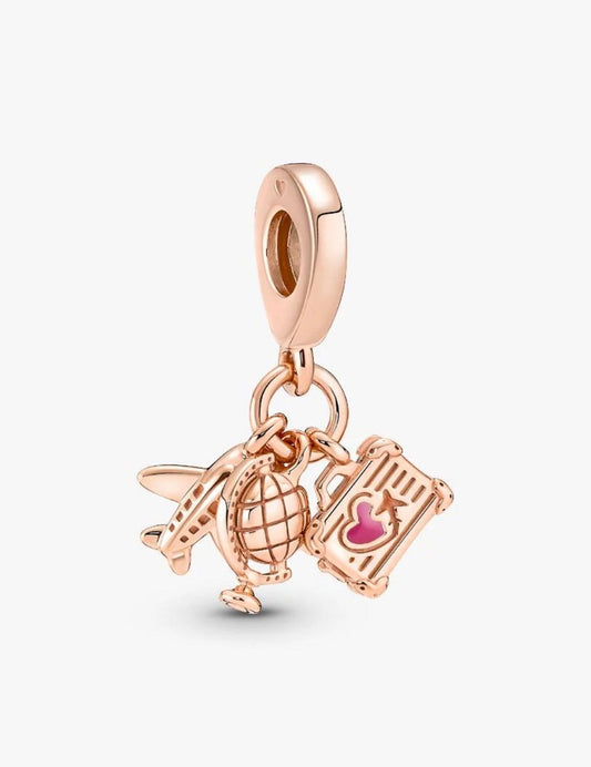 Airplane, Globe & Suitcase Triple Dangle Charm