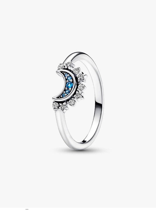 Celestial Blue Sparkling Moon Ring