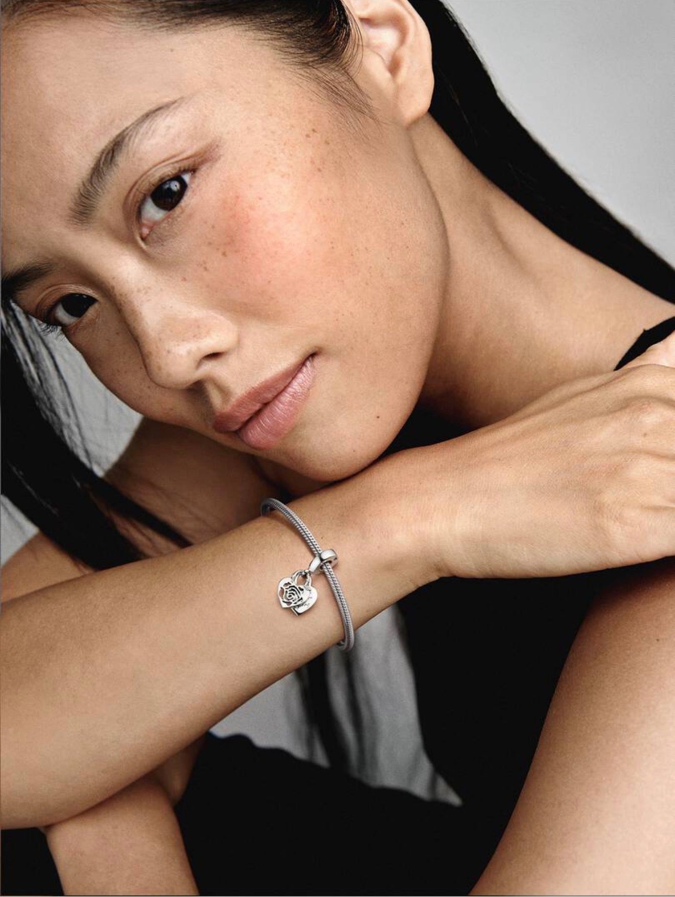 Rose Heart Padlock Dangle Charm