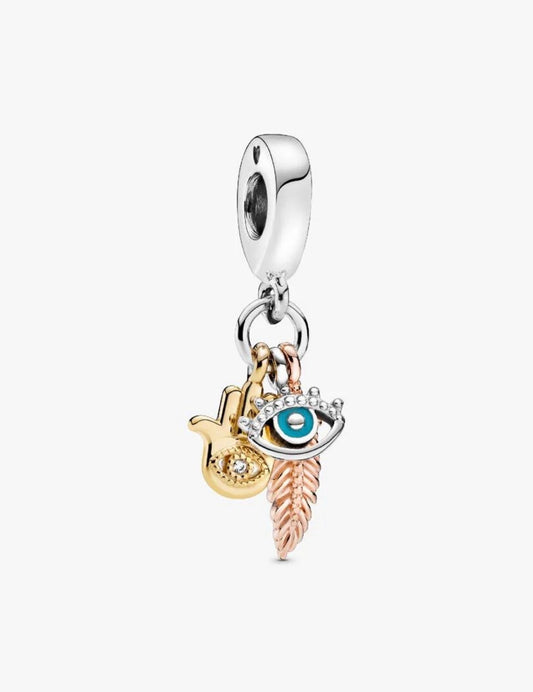 Hamsa, All-seeing Eye & Feather Spirituality Dangle Charm