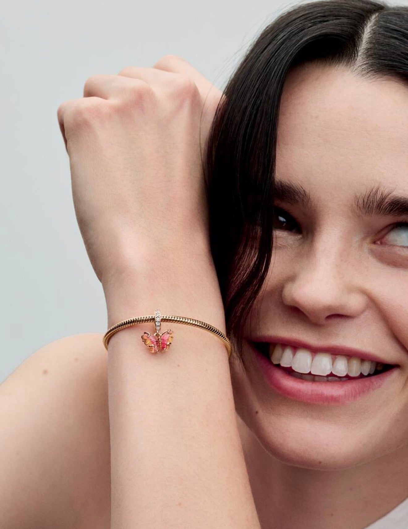 Pink & Yellow Murano Glass Butterfly Dangle Charm