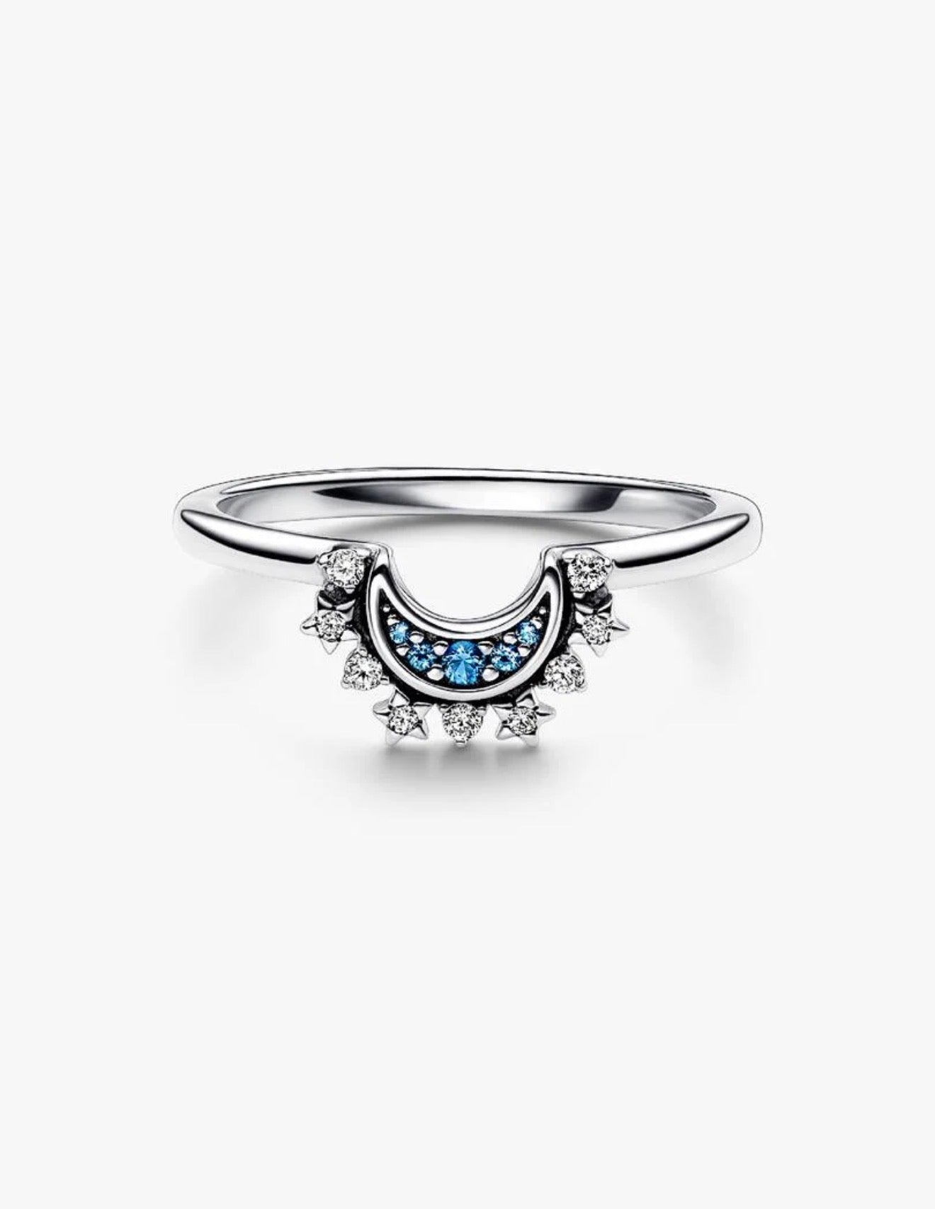 Celestial Blue Sparkling Moon Ring