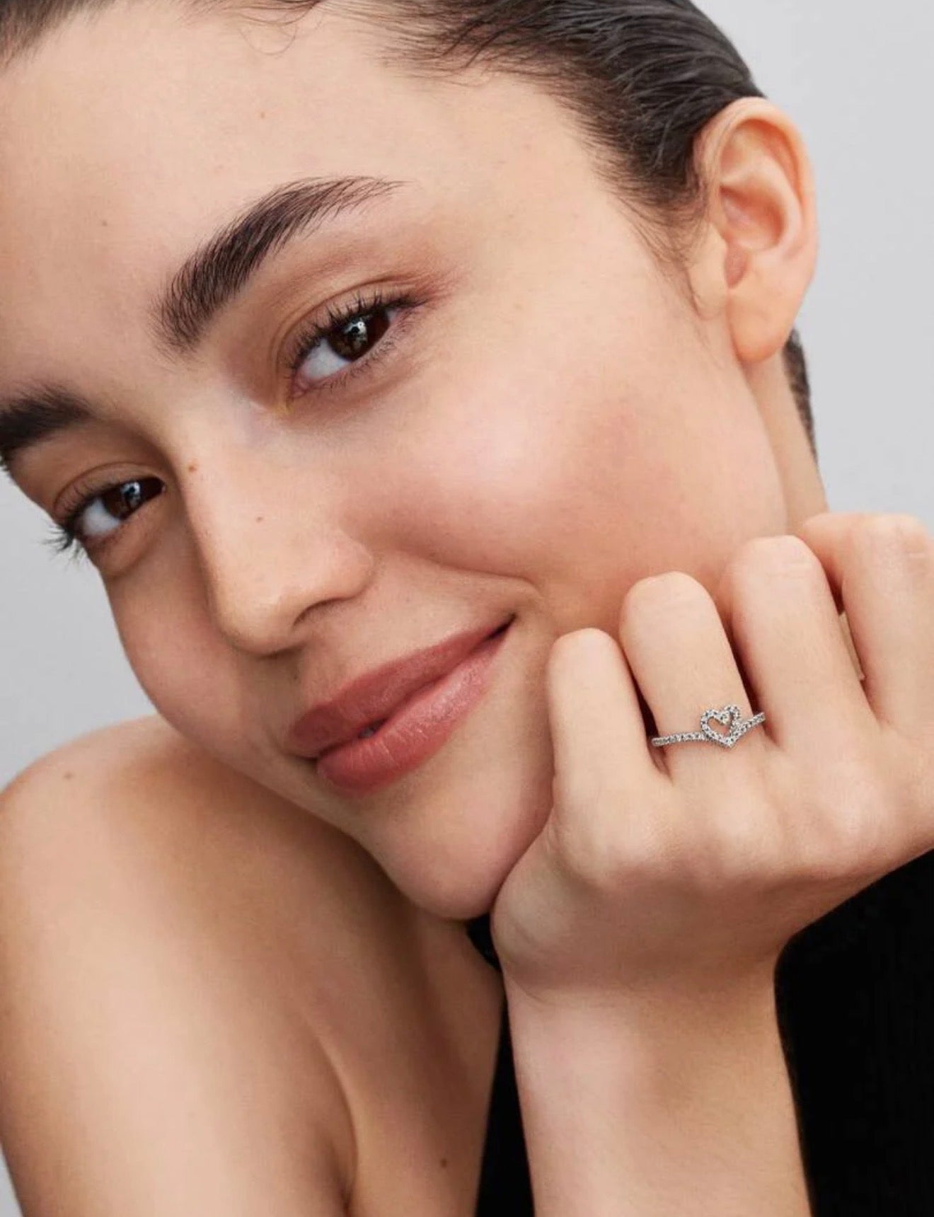 Sparkling Wishbone Heart Ring