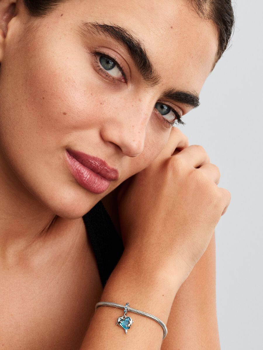 Blue Murano Glass Dolphins Dangle Charm