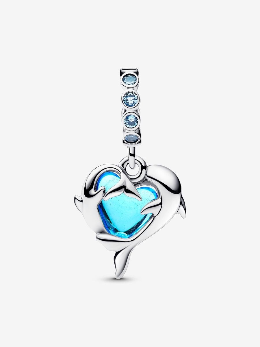 Blue Murano Glass Dolphins Dangle Charm