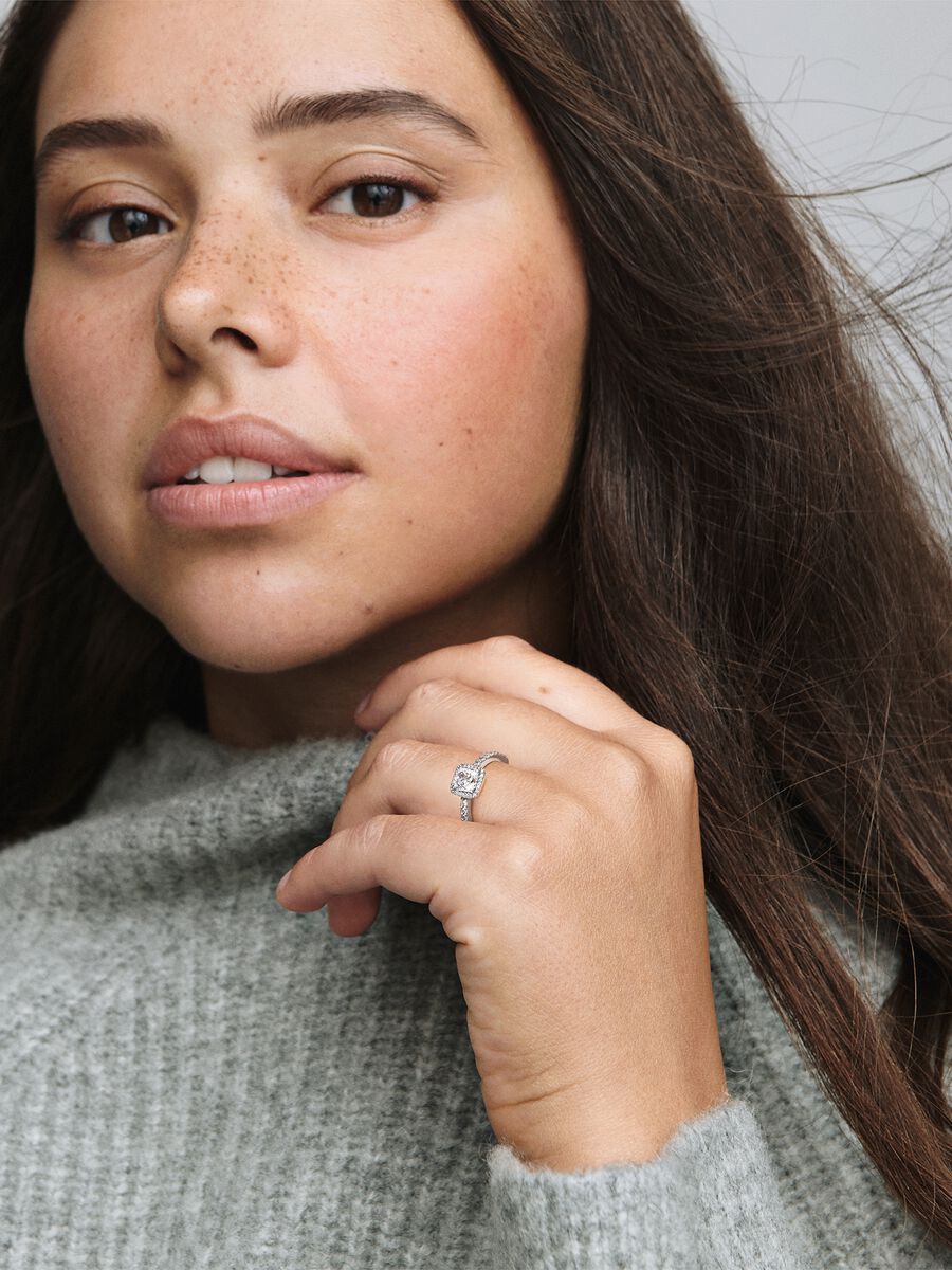 Square Sparkle Halo Ring