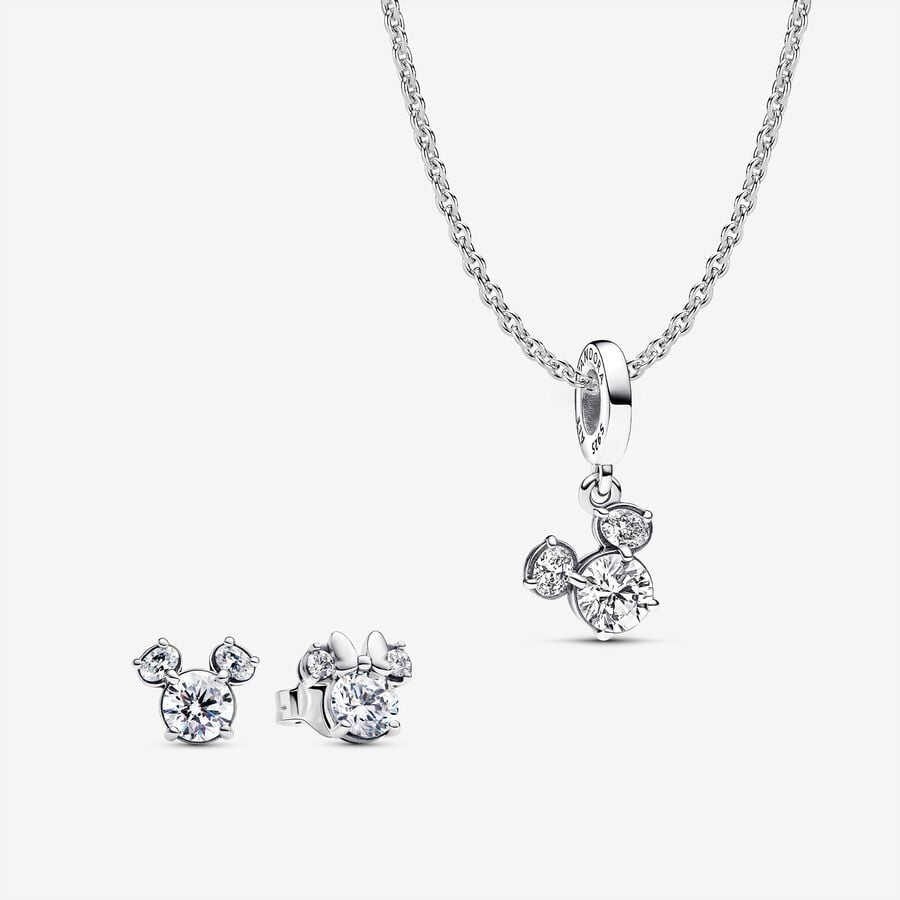 Disney x Pandora Mickey Mouse Sparkling Head Silhouette Pendant Necklace and Earring Set