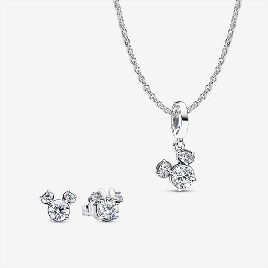 Disney x Pandora Mickey Mouse Sparkling Head Silhouette Pendant Necklace and Earring Set
