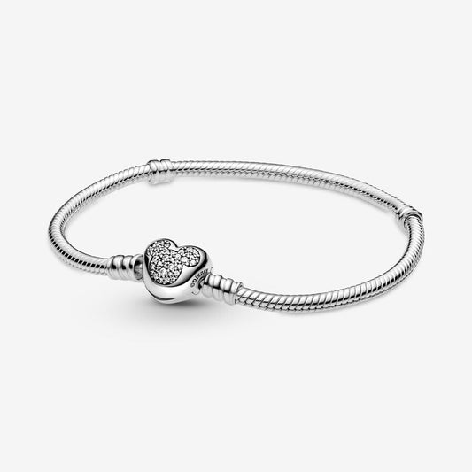 Disney x Pandora Moments Mickey Mouse Heart Clasp Snake Chain Bracelet