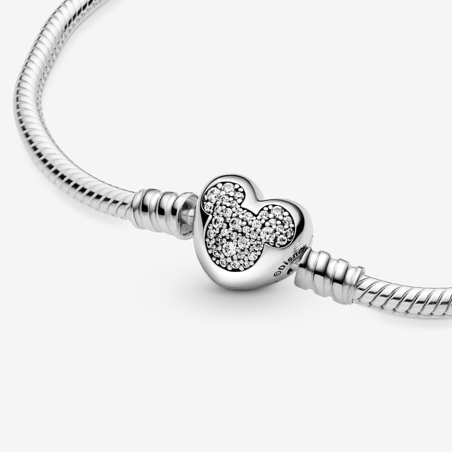 Disney x Pandora Moments Mickey Mouse Heart Clasp Snake Chain Bracelet