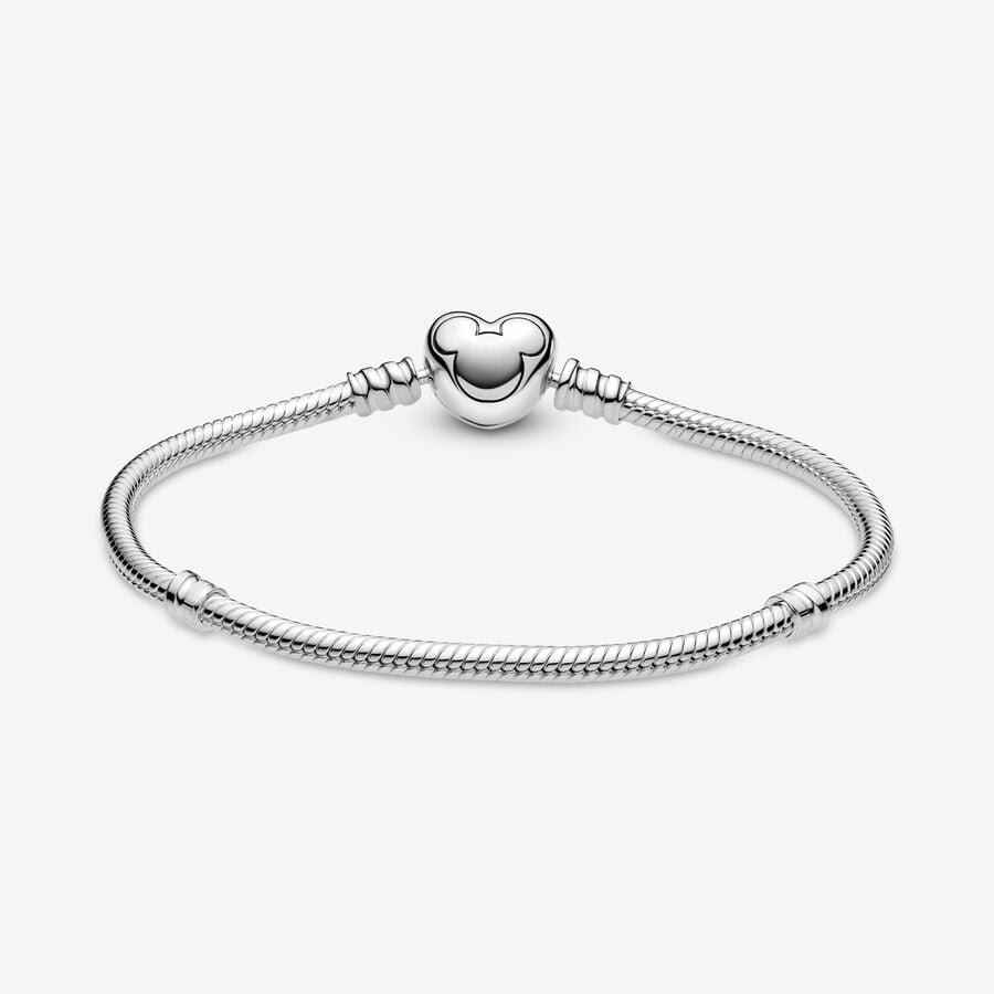 Disney x Pandora Moments Mickey Mouse Heart Clasp Snake Chain Bracelet
